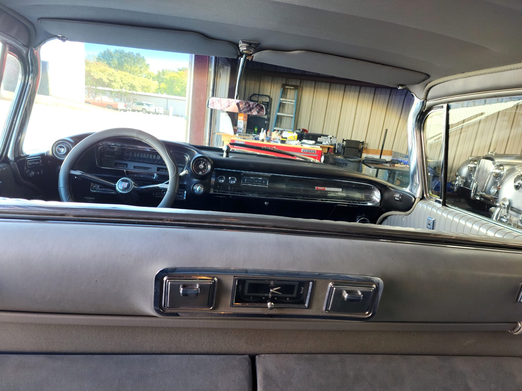 View from the back seat forward to the dash